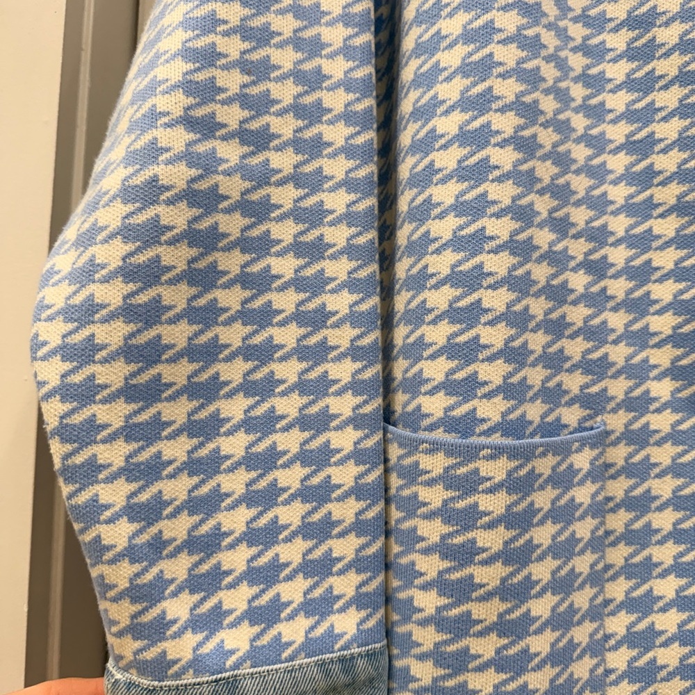 Sandro Blue and White Houndstooth Denim Jacket - Picture 2 of 6